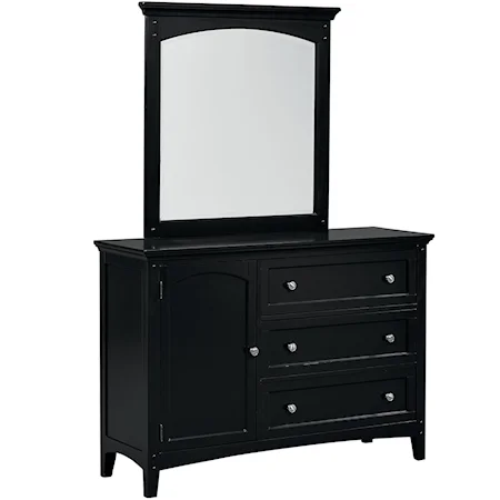 Casual Youth Dresser with 3 Drawers and a Door and Mirror